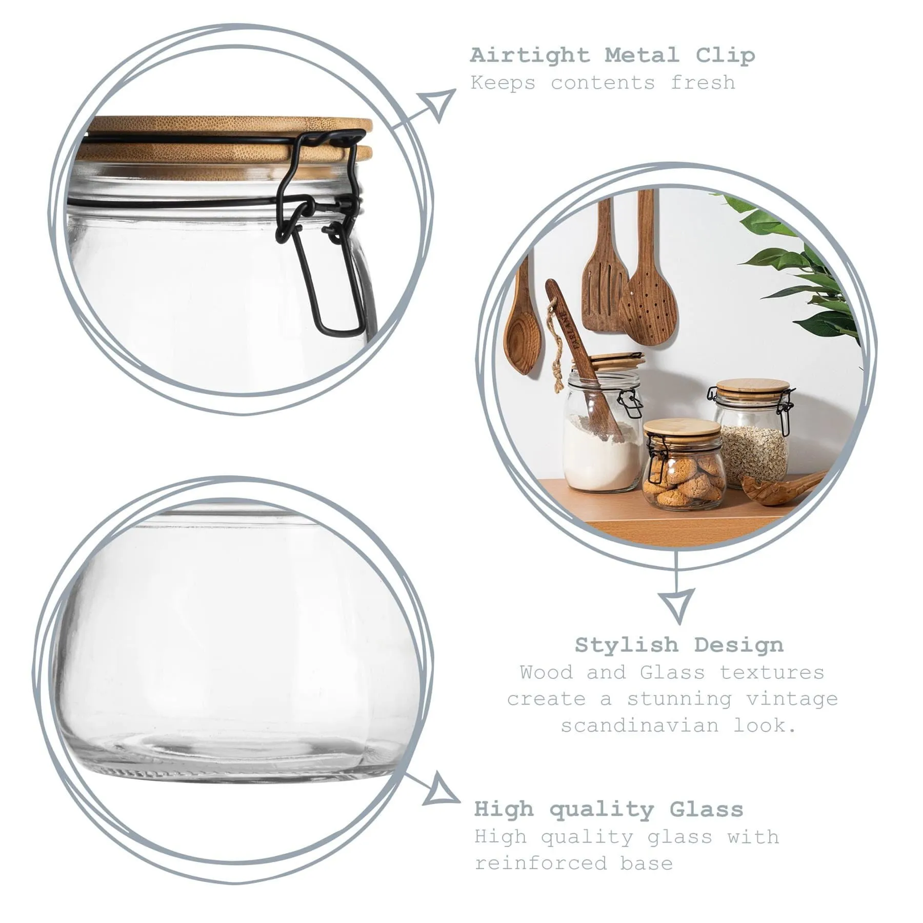 1L Glass Storage Jar with Wooden Clip Lid - By Argon Tableware