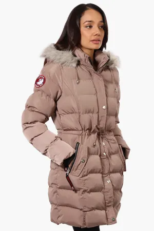 Canada Weather Gear Tie Waist Vegan Fur Hood Parka Jacket - Pink