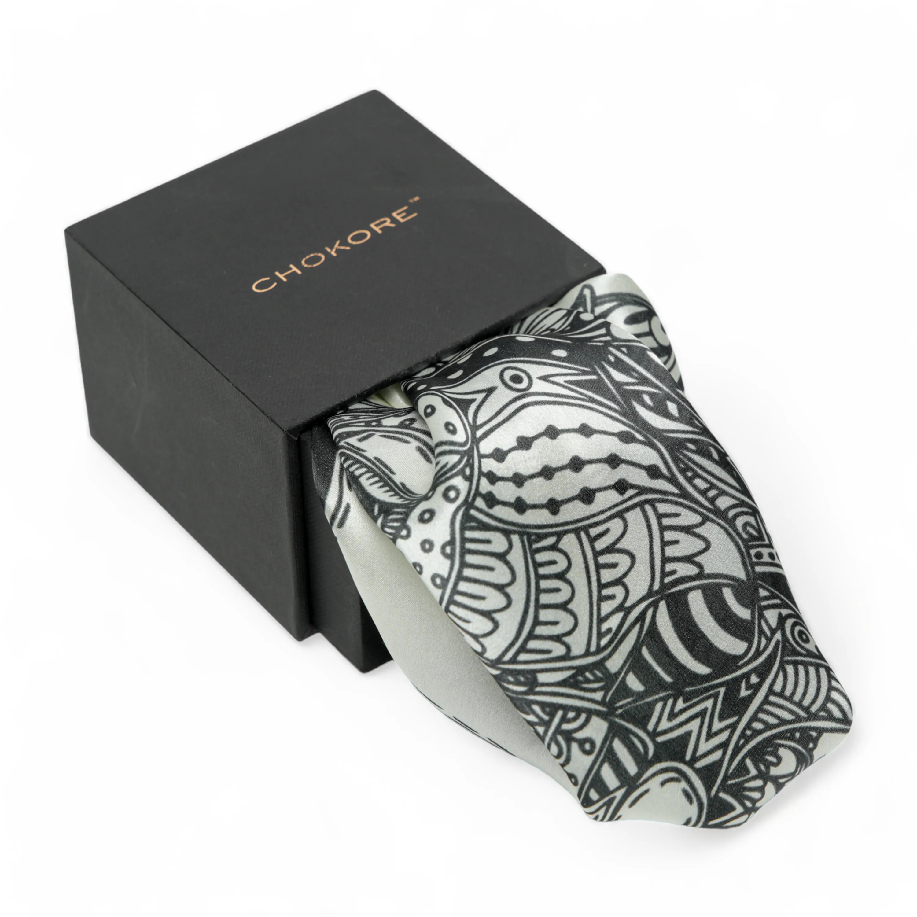 Chokore Artistic Pup Black and Off-White Silk Pocket Square - Wildlife Range