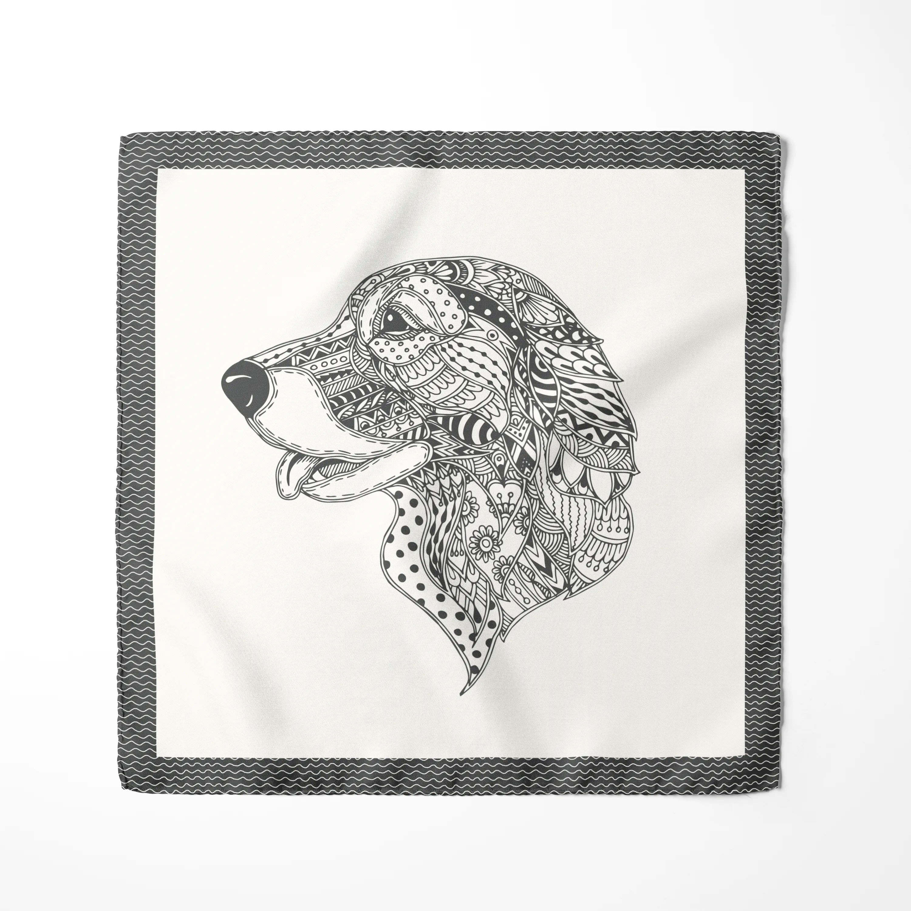 Chokore Artistic Pup Black and Off-White Silk Pocket Square - Wildlife Range