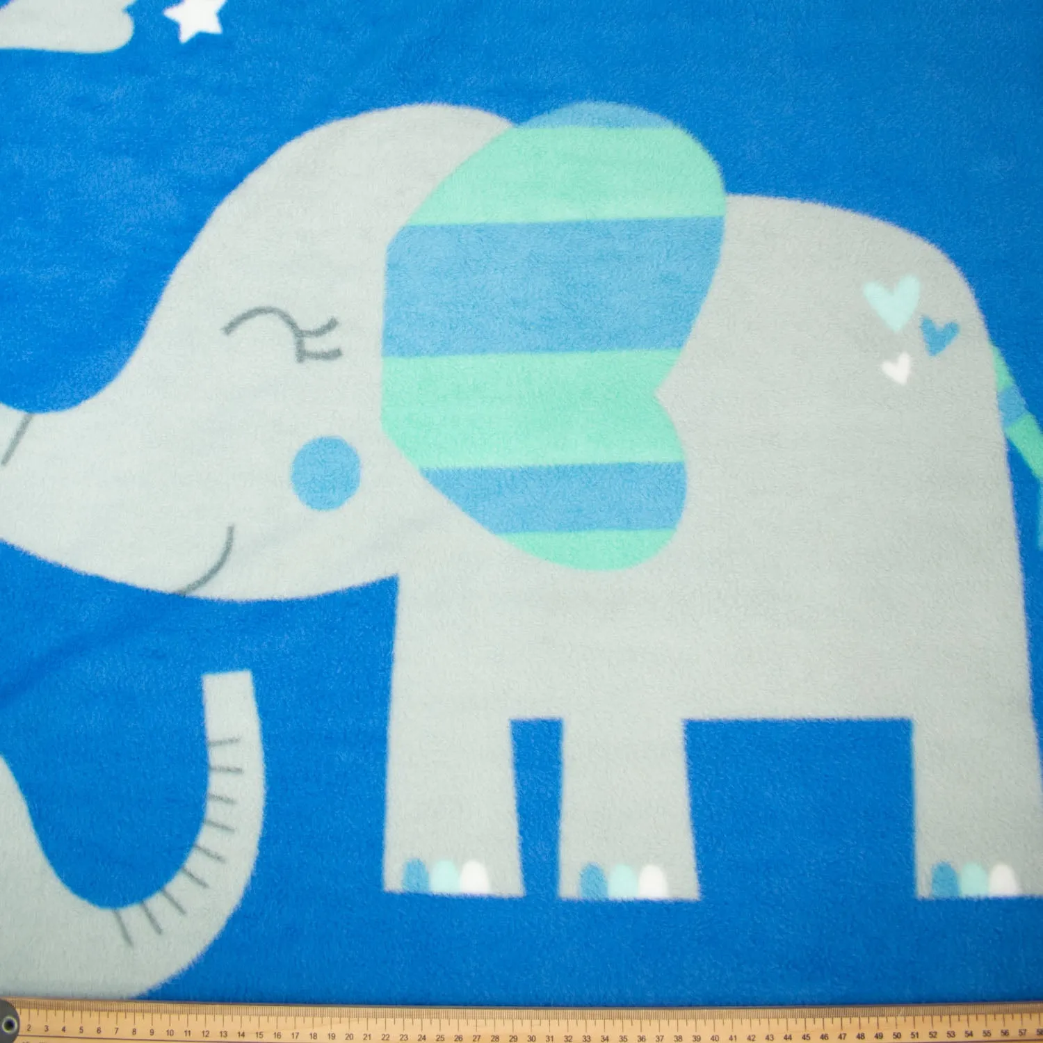 Cute Elephant On Blue Printed Polar Fleece Design 2 - 1.28M Panel