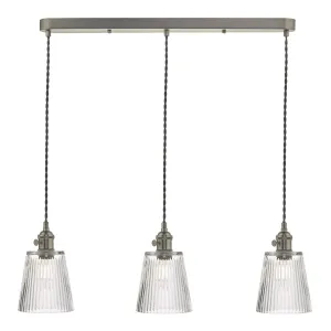 Dar HAD3661-05 | Hadano | 3 Light Suspension | Antique Chrome & Ribbed Glass