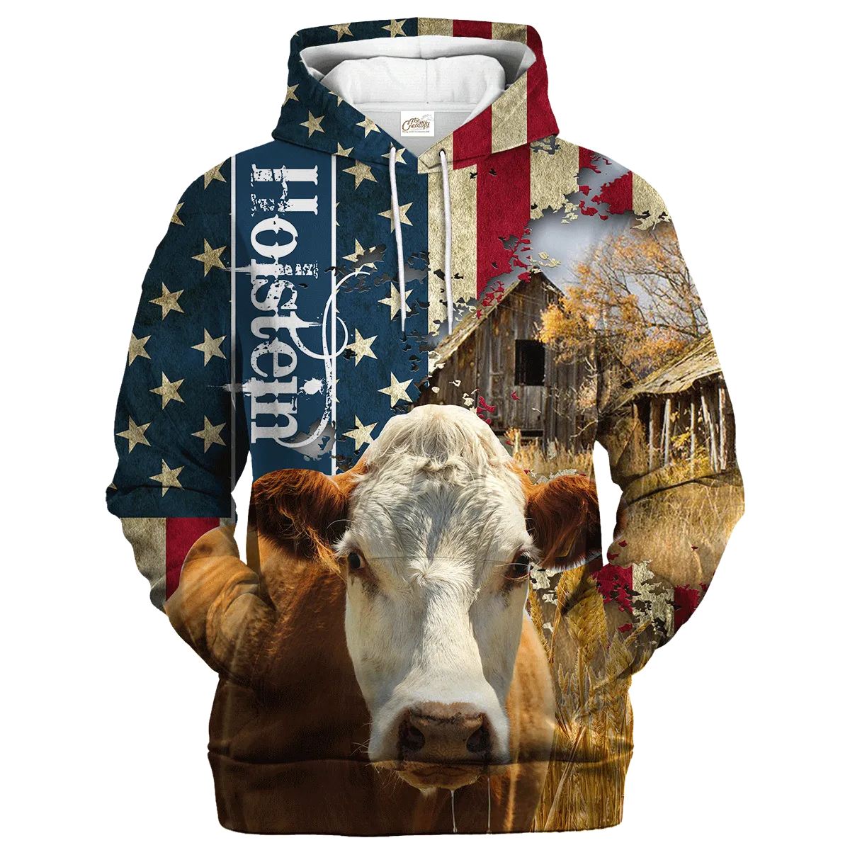 Hereford Farm With America Flag Hoodie, Cow Usa Flag Pattern Hoodies