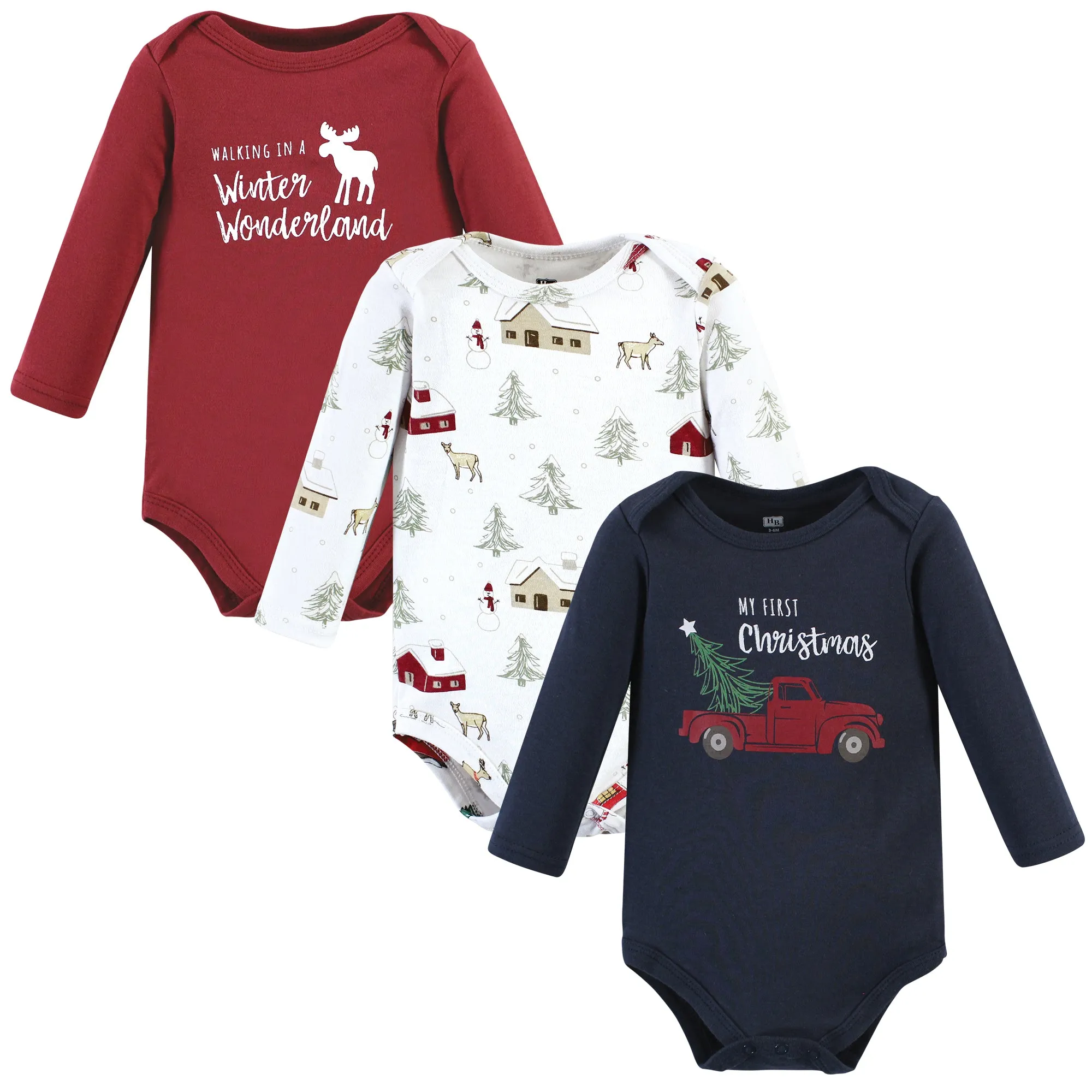 Hudson Baby Cotton Long-Sleeve Bodysuits, Boy Holiday Village