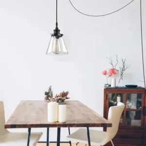 Industrial Black Ceiling Pendant Light with Clear Glass Cone Shade - Ideal for Kitchen