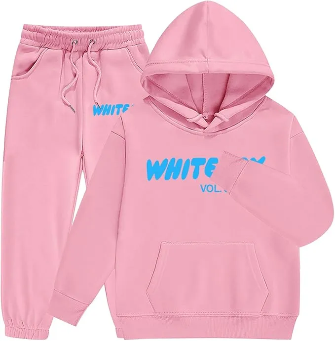 Kids Tracksuit Full Set Girls Boys 2 Piece Oversized Outfit Long Sleeve Pullover Jumper Hoodie and Loose Sweatpants Bottom