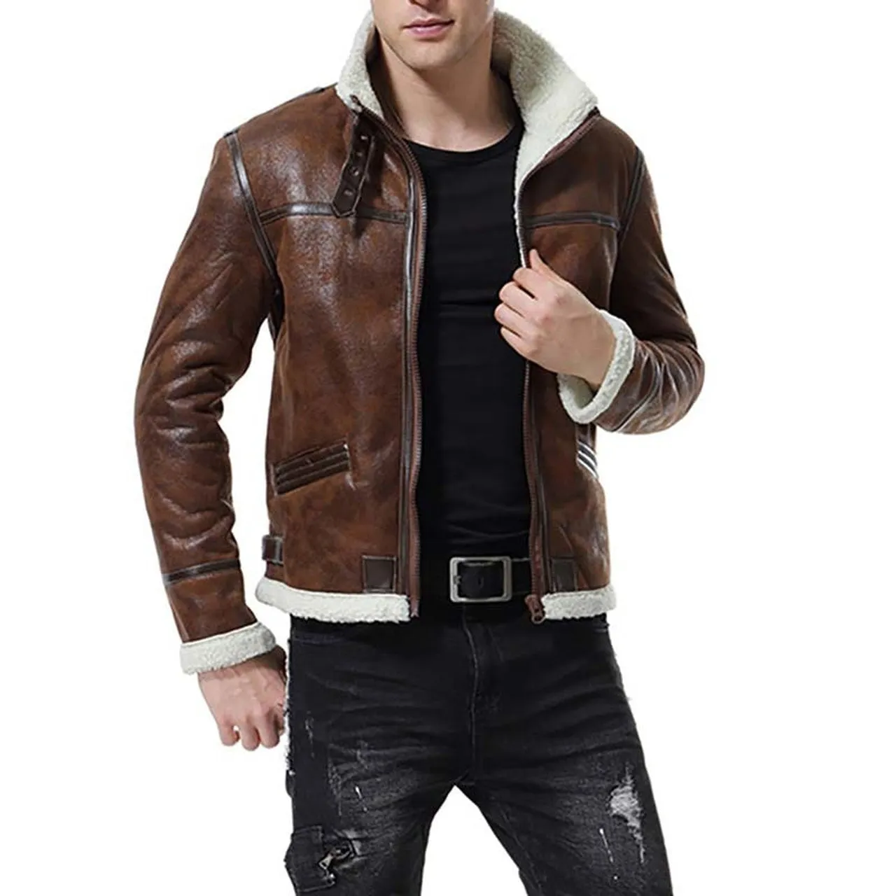 Men's Brown Shearling Leather Jacket