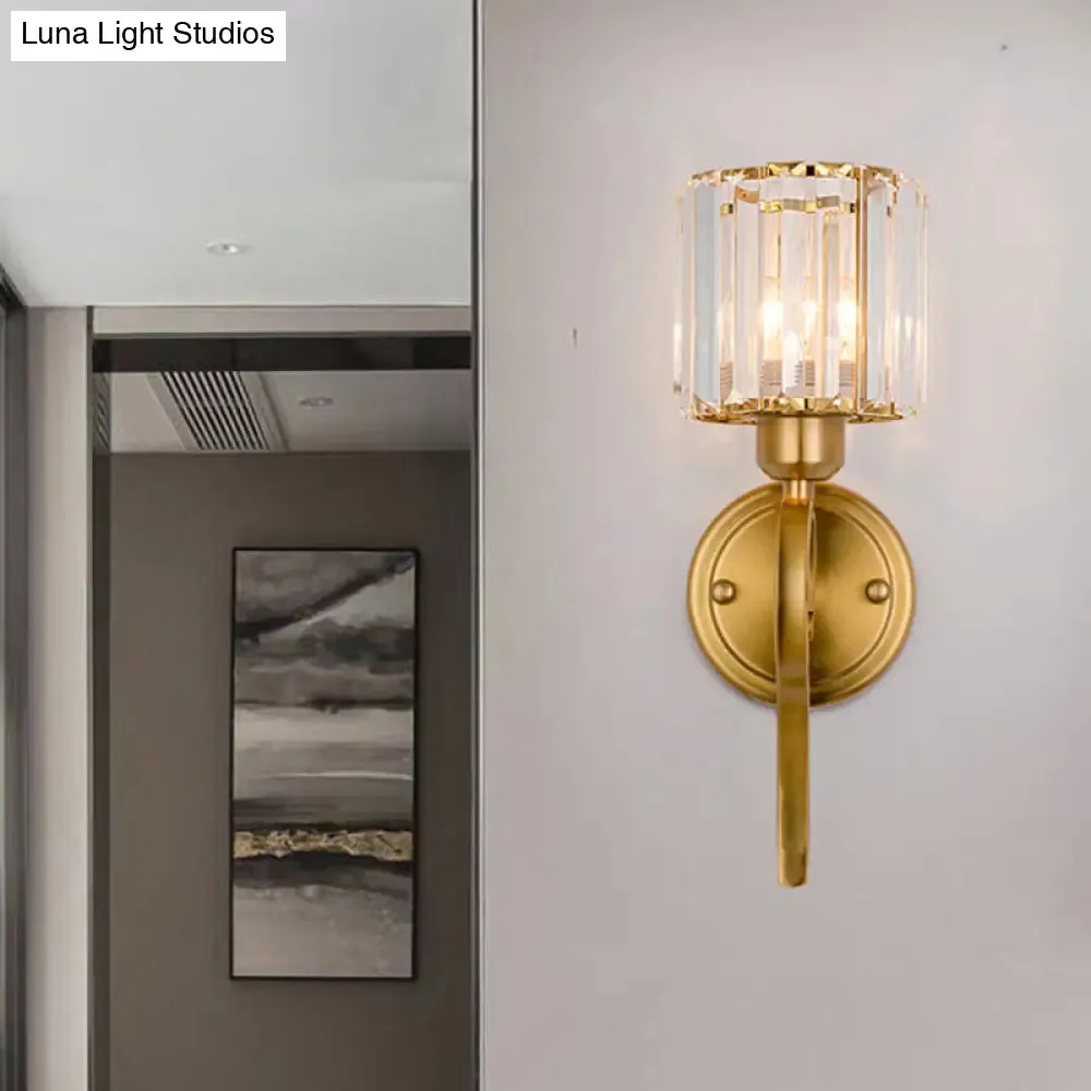 Modern Crystal Cylinder Wall Sconce with Brass Mount