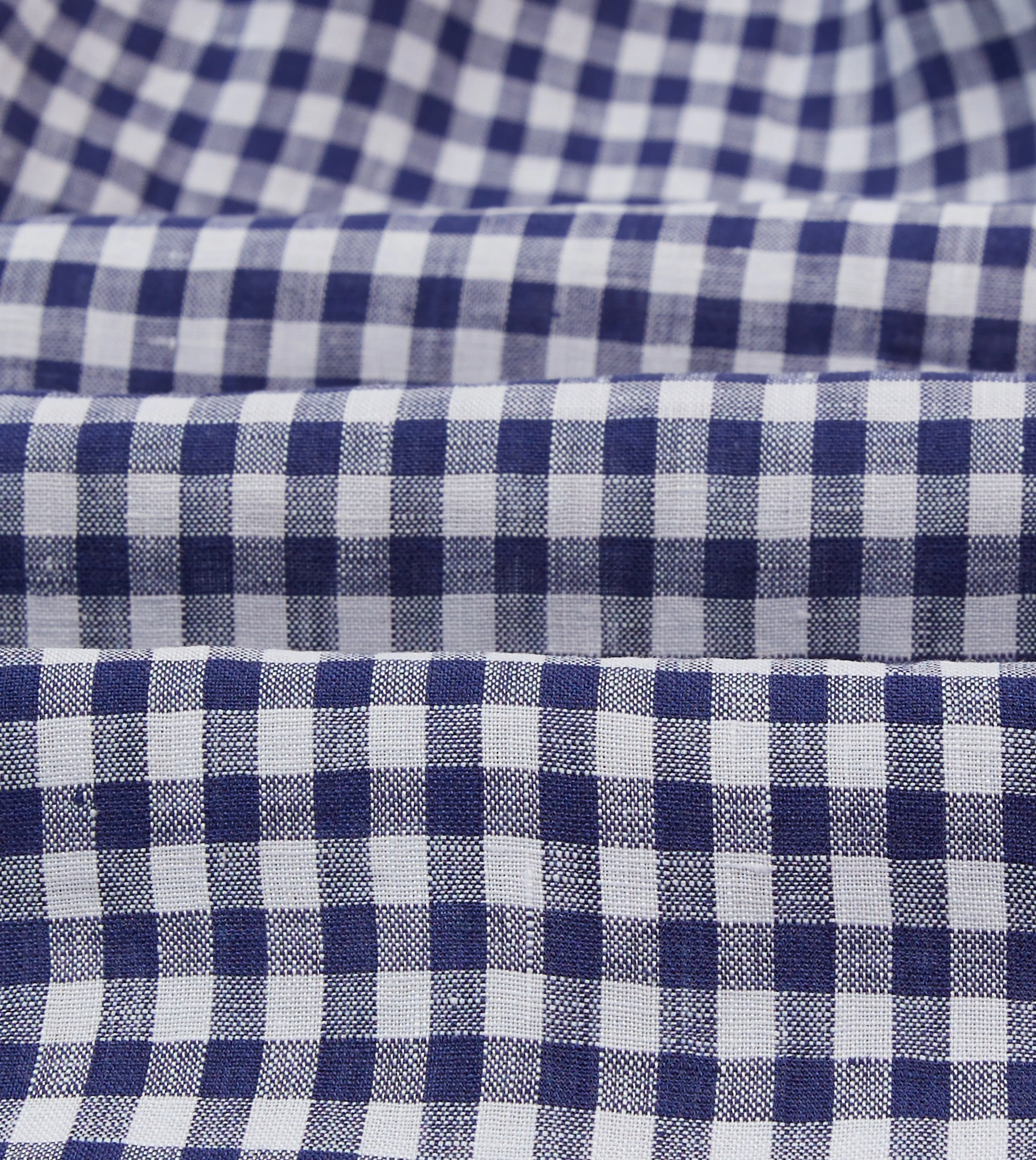 Navy Gingham Check Linen Camp Collar Long Sleeve Shirt