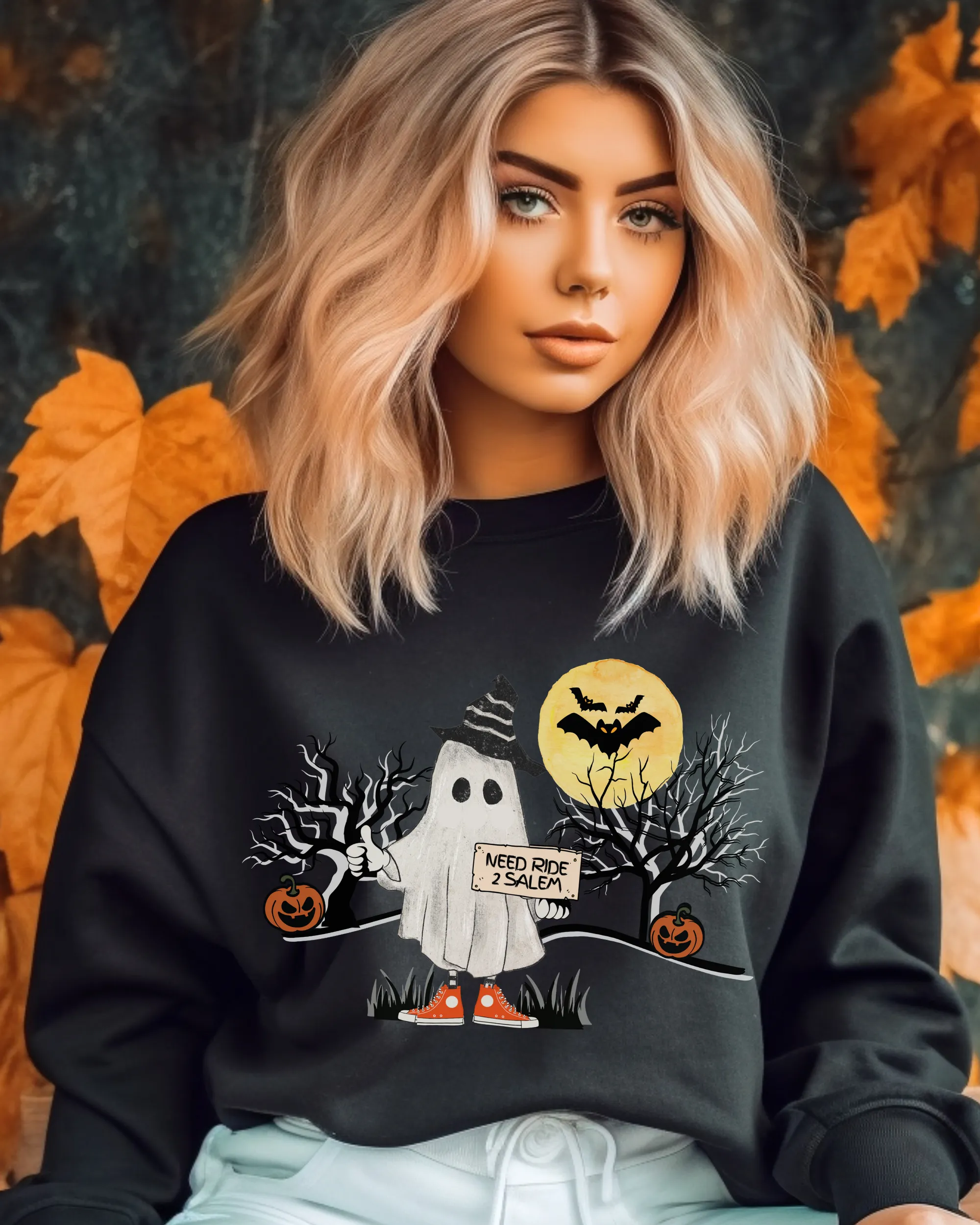 Need Ride 2 Salem Women's Crewneck Sweatshirt, Cute Halloween Pullover