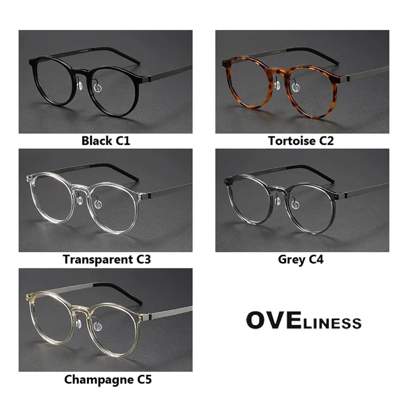 Oveliness Unisex Full Rim Round Screwless Titanium Acetate Eyeglasses 1836