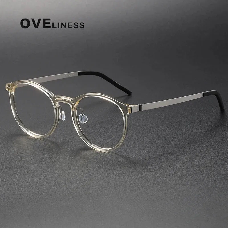 Oveliness Unisex Full Rim Round Screwless Titanium Acetate Eyeglasses 1836