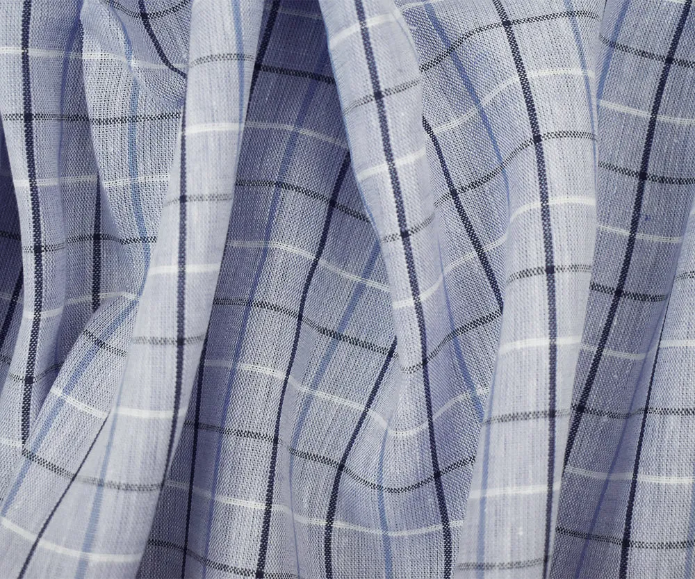 Pastel Blue-Blue-White Spence Bryson Check Plaid Irish Linen Slub Woven Fabric