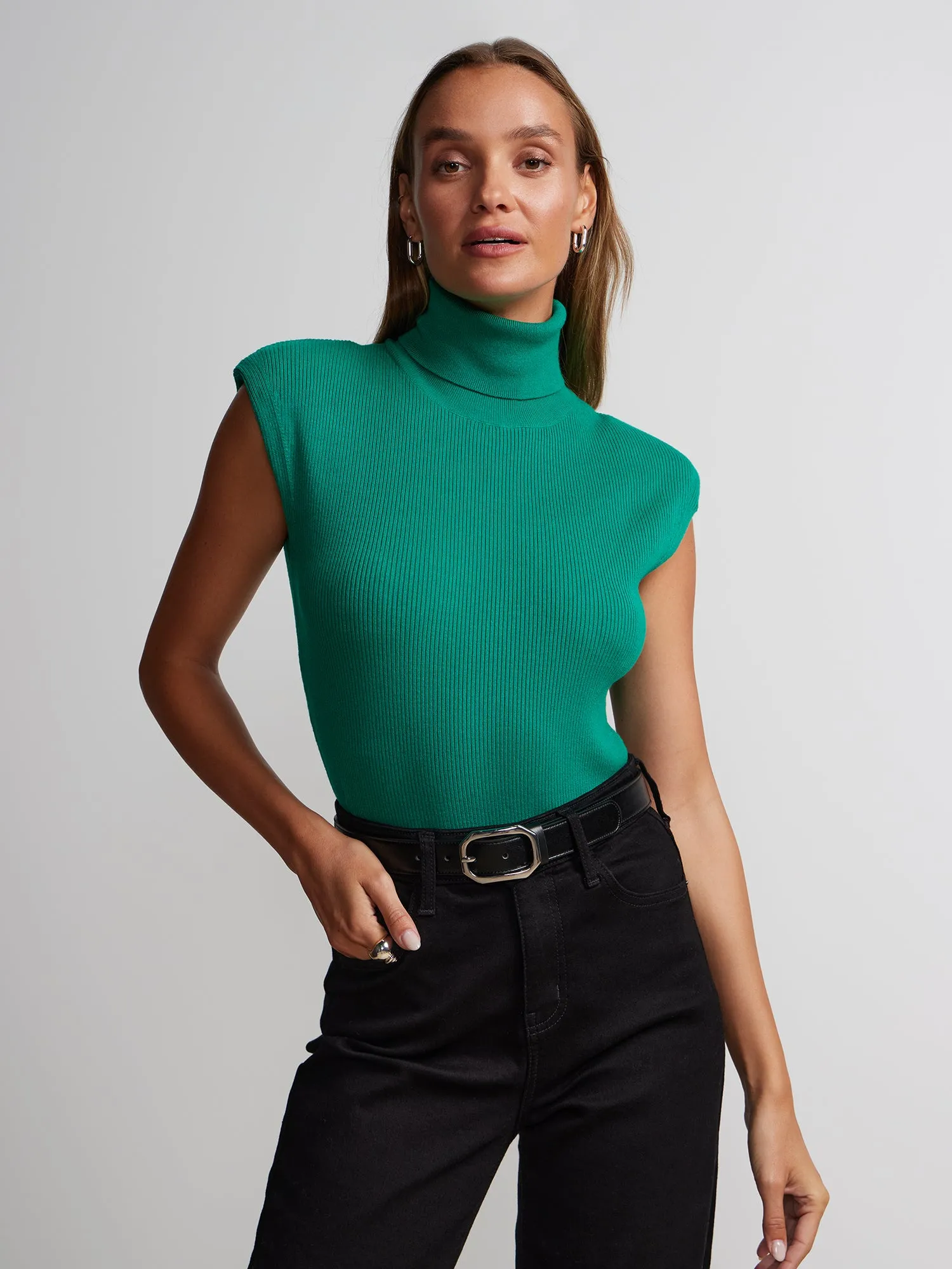 Shoulder Pad Turtleneck Sweater Tank