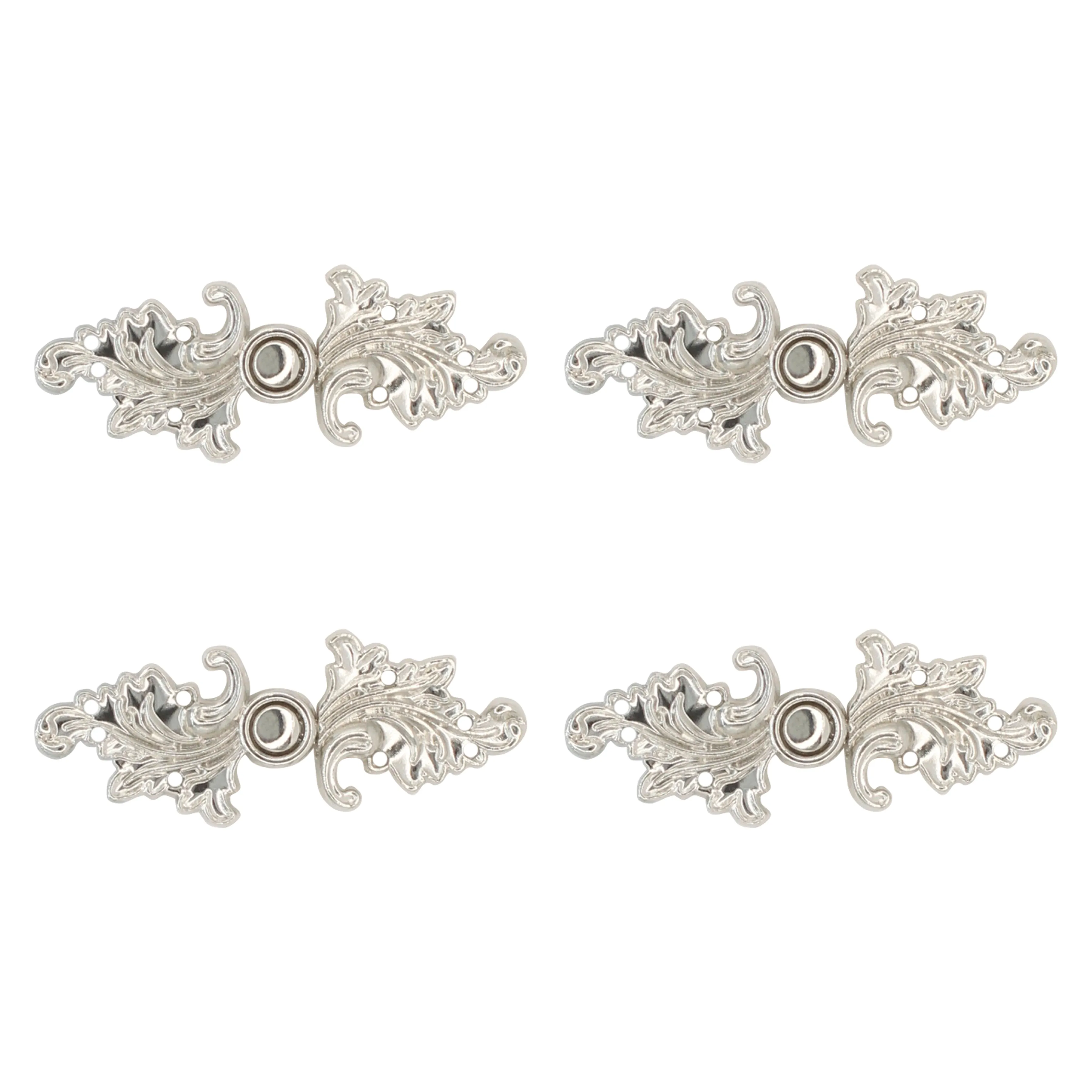 Silver Floral With Leaf Frog Closure Metal Buttons