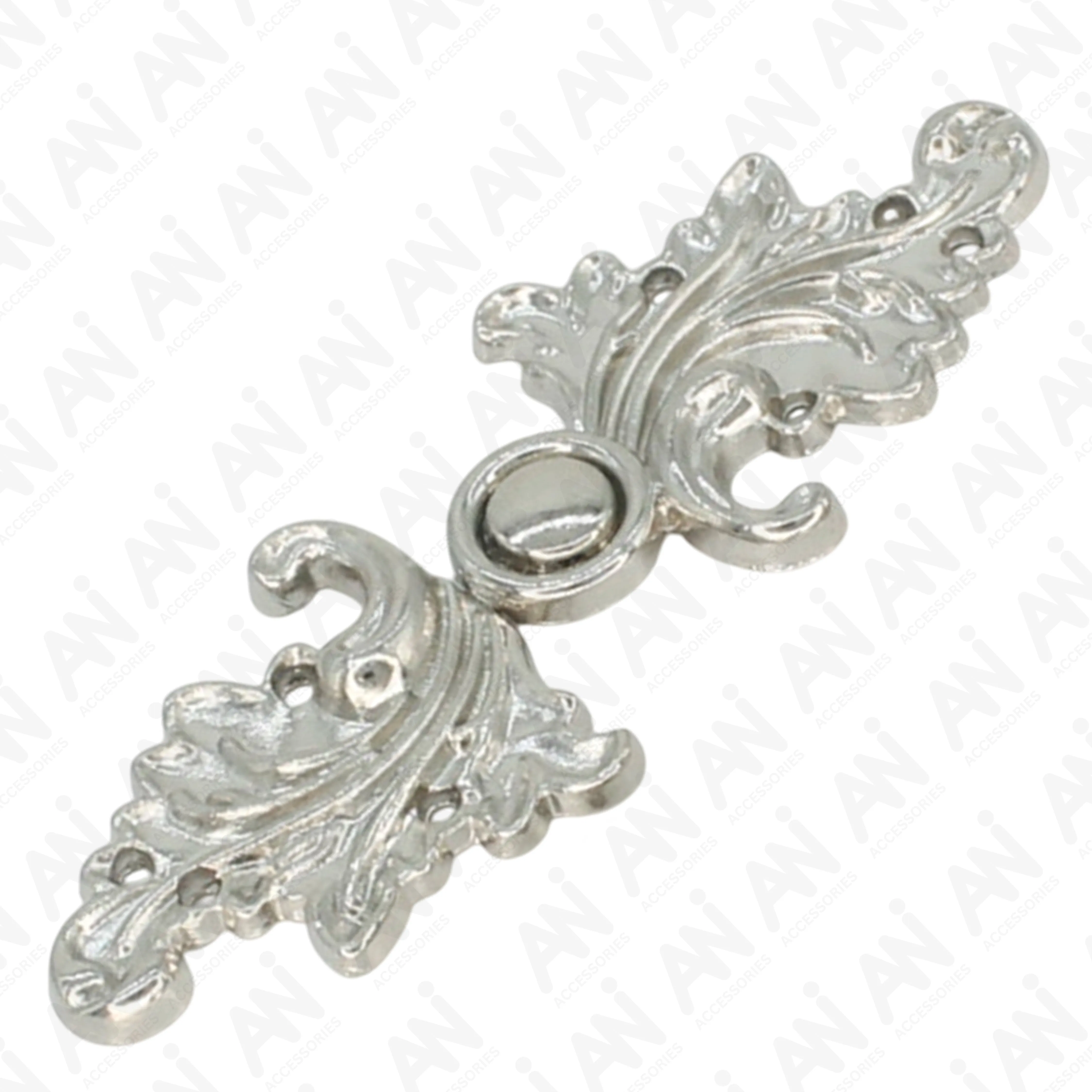 Silver Floral With Leaf Frog Closure Metal Buttons