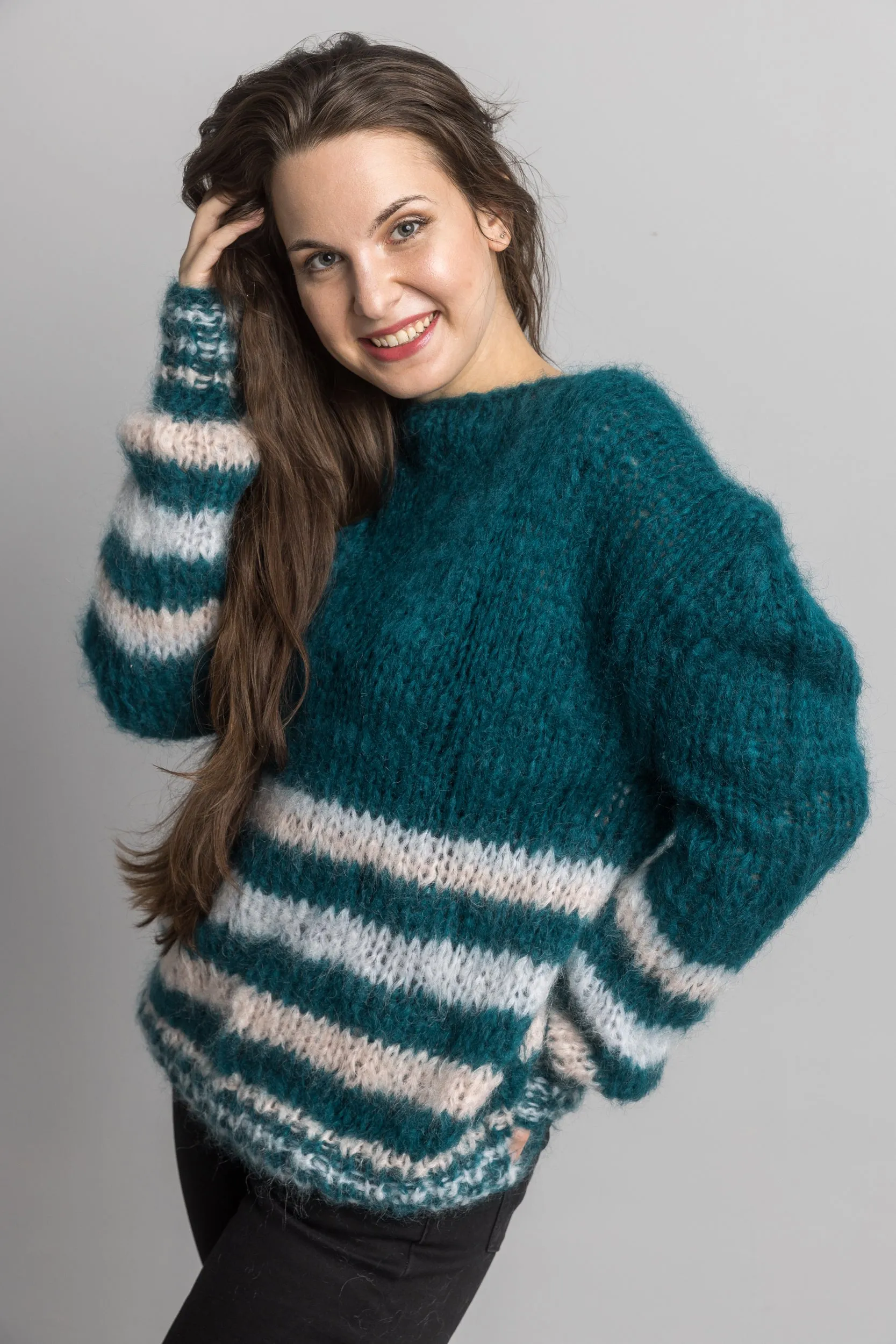 STRICKBOX Mohair Strick - Pullover John waldgrün gestreift