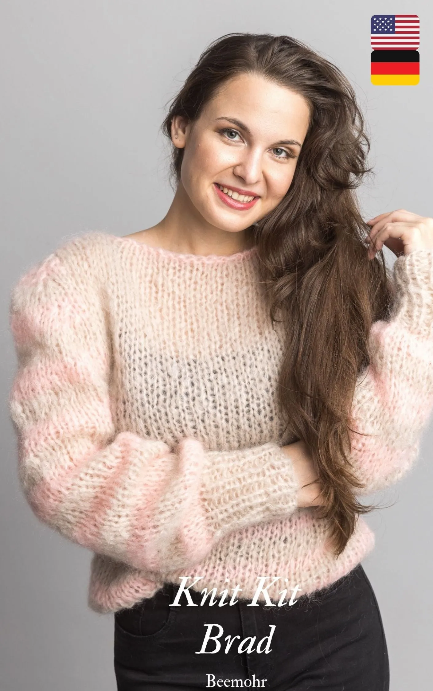 Strickset Oversize Strick - Pullover mit Mohair Wolle von KATIA gestrickt in zwei Farben