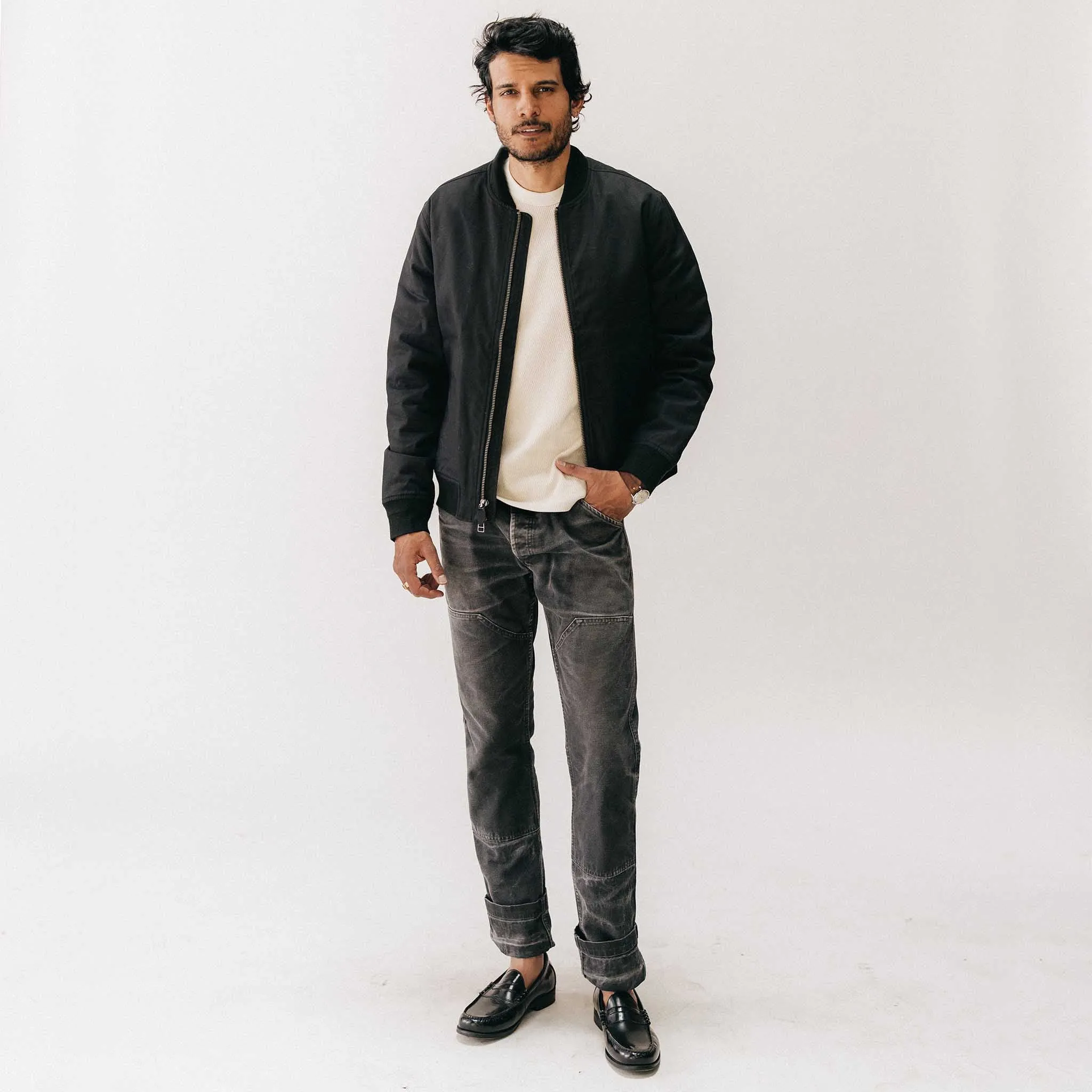 The Insulated Bomber Jacket in Coal Dry Wax