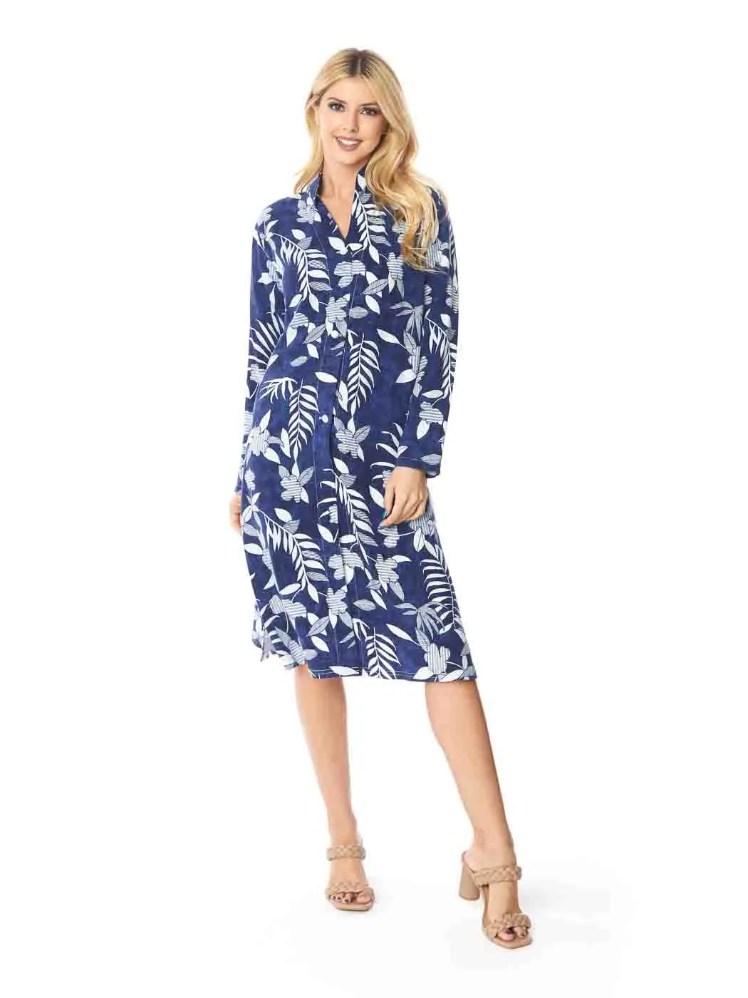 Tianello TENCEL™  "Indigo Fern" Print Long "SELENA"  Duster Jacket