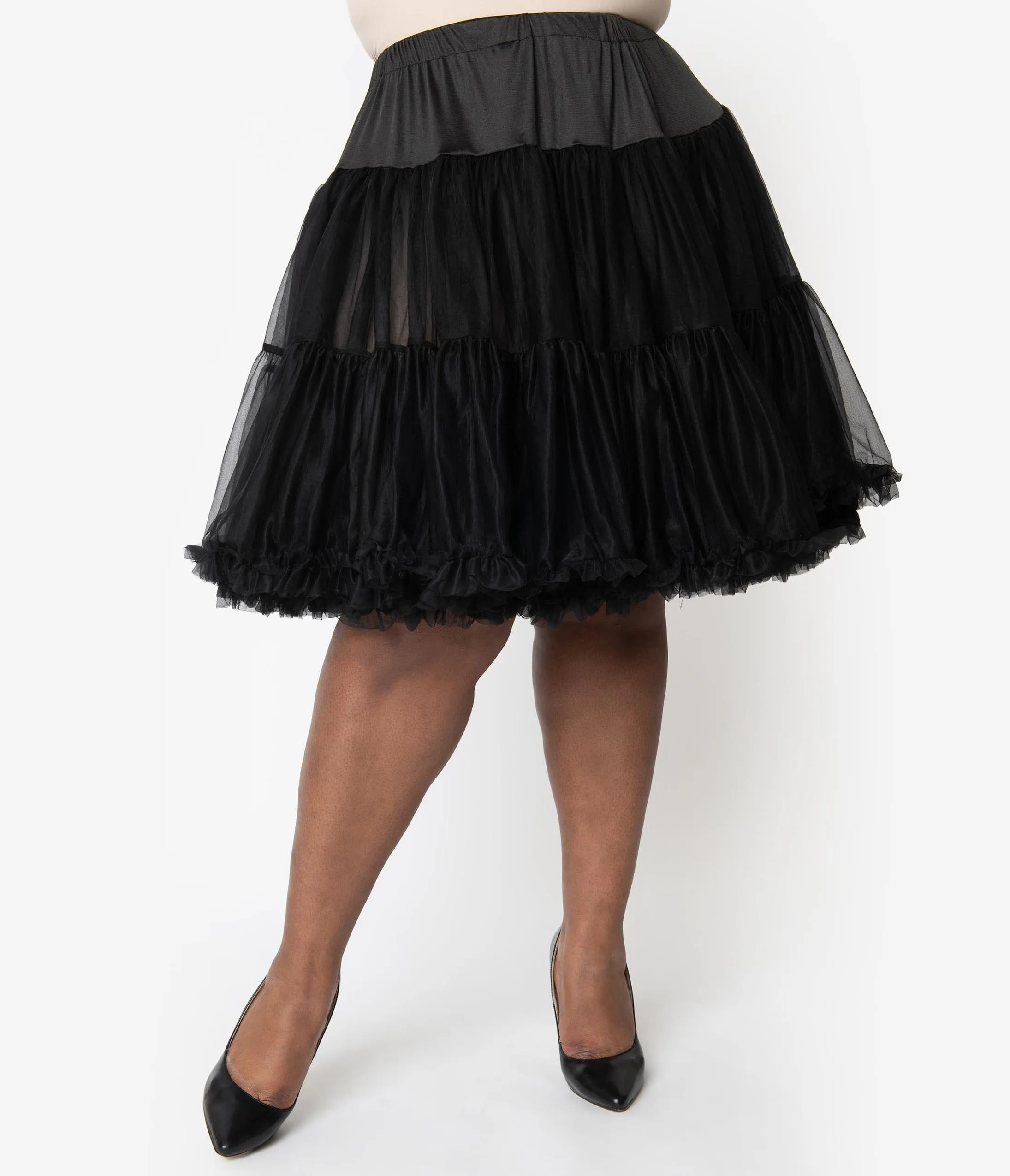 Unique Vintage Plus Size 1950s Style Black Ruffled Petticoat Crinoline