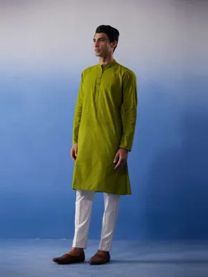 VASTRAMAY Green Cotton Handloom Kurta Pyjama