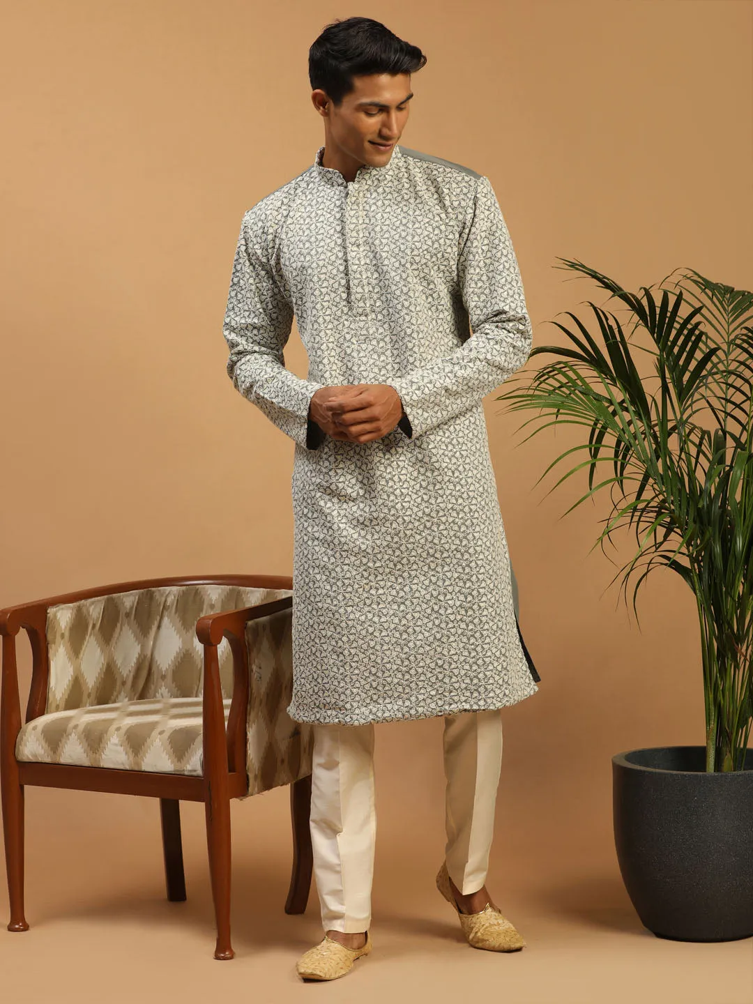 Vastramay Grey Chikankari Kurta Set