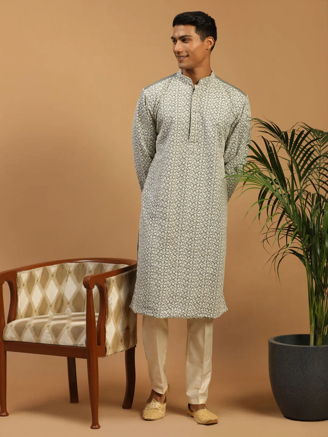 Vastramay Grey Chikankari Kurta Set