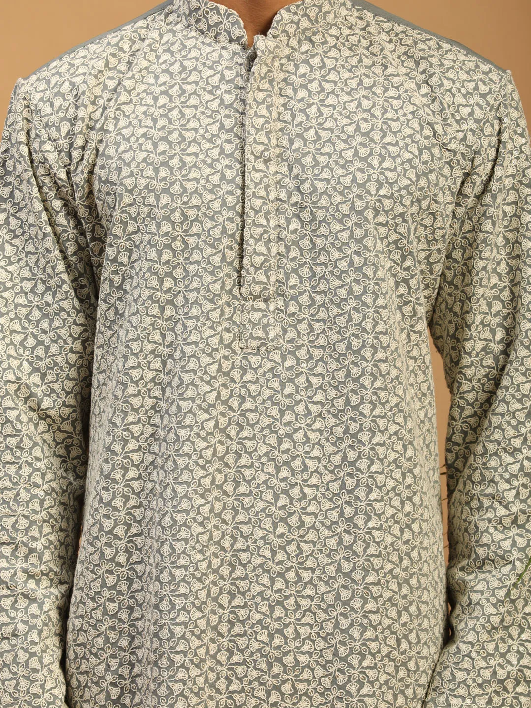 Vastramay Grey Chikankari Kurta Set