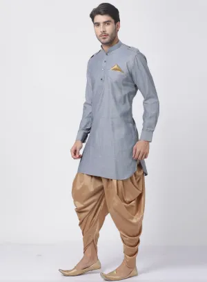 VASTRAMAY Grey Cotton Kurta Dhoti Set