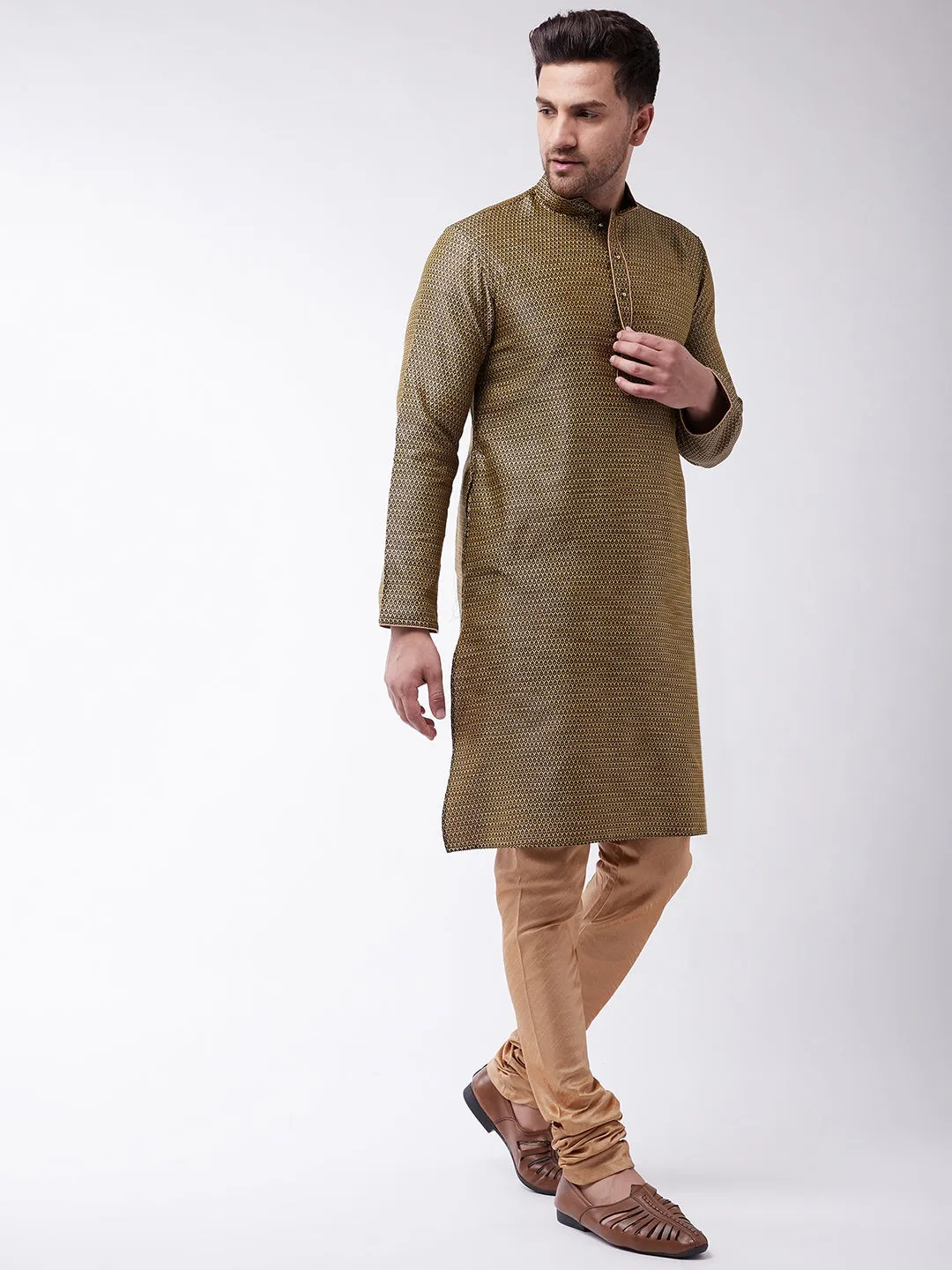 Vastramay Silk Blend Black and Rose Gold Baap Beta Kurta Pyjama set