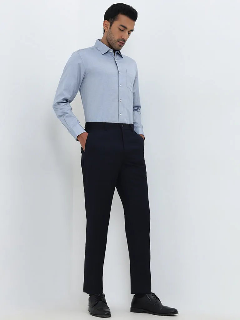 WES Formals Dusty Blue Slim-Fit Cotton Shirt