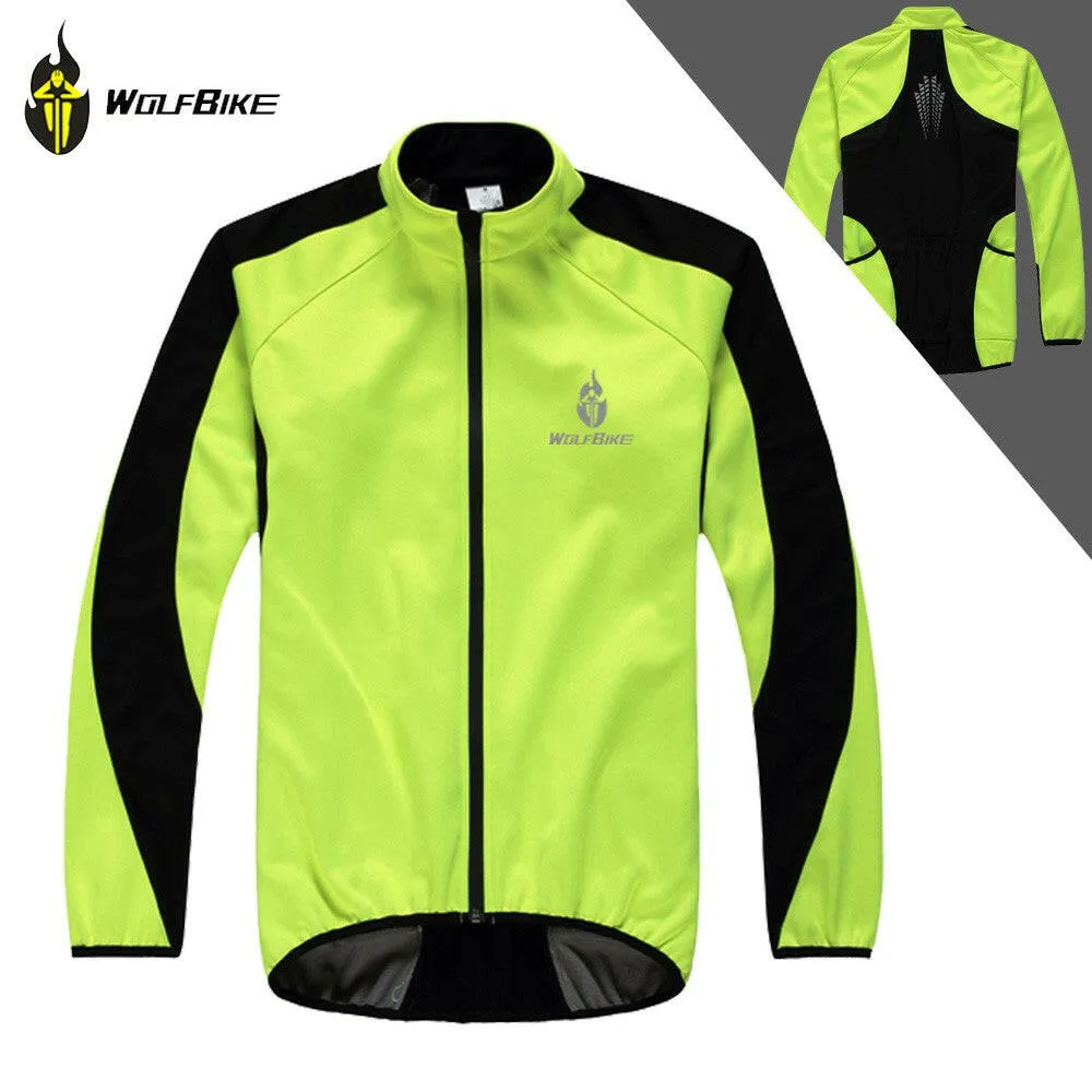 WOLFBIKE Fleece Thermal Cycling Long Sleeve Jersey Winter Outdoor Sports Jacket Windproof Wind Coat Bicycle Cycle Wear Clothing 3XL