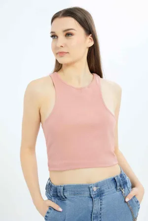 Women Pink Cropped Vest