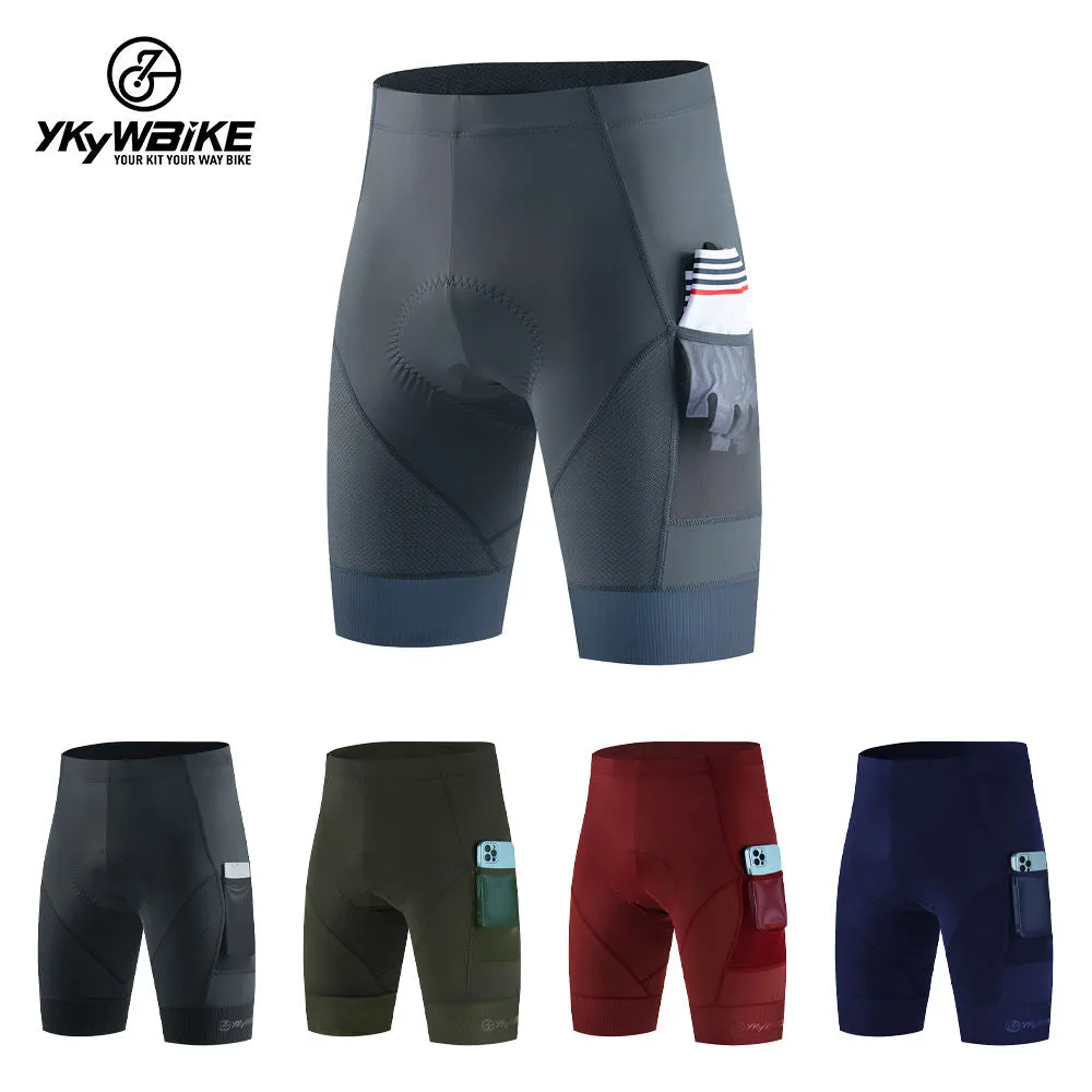 YKYW Men's Cycling Shorts Padded Comfortable Road Biking Pants 2 Pocket Tights Slim Fit 3 Colors